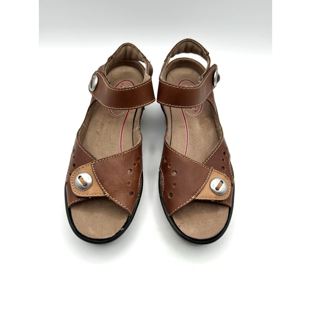 Klogs Leather Wedge Sandals Women 7M Brown Comfort Slip Resistant Hook & Loop